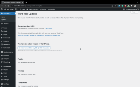 WordPress Dashboard : Updates - Web Wallah